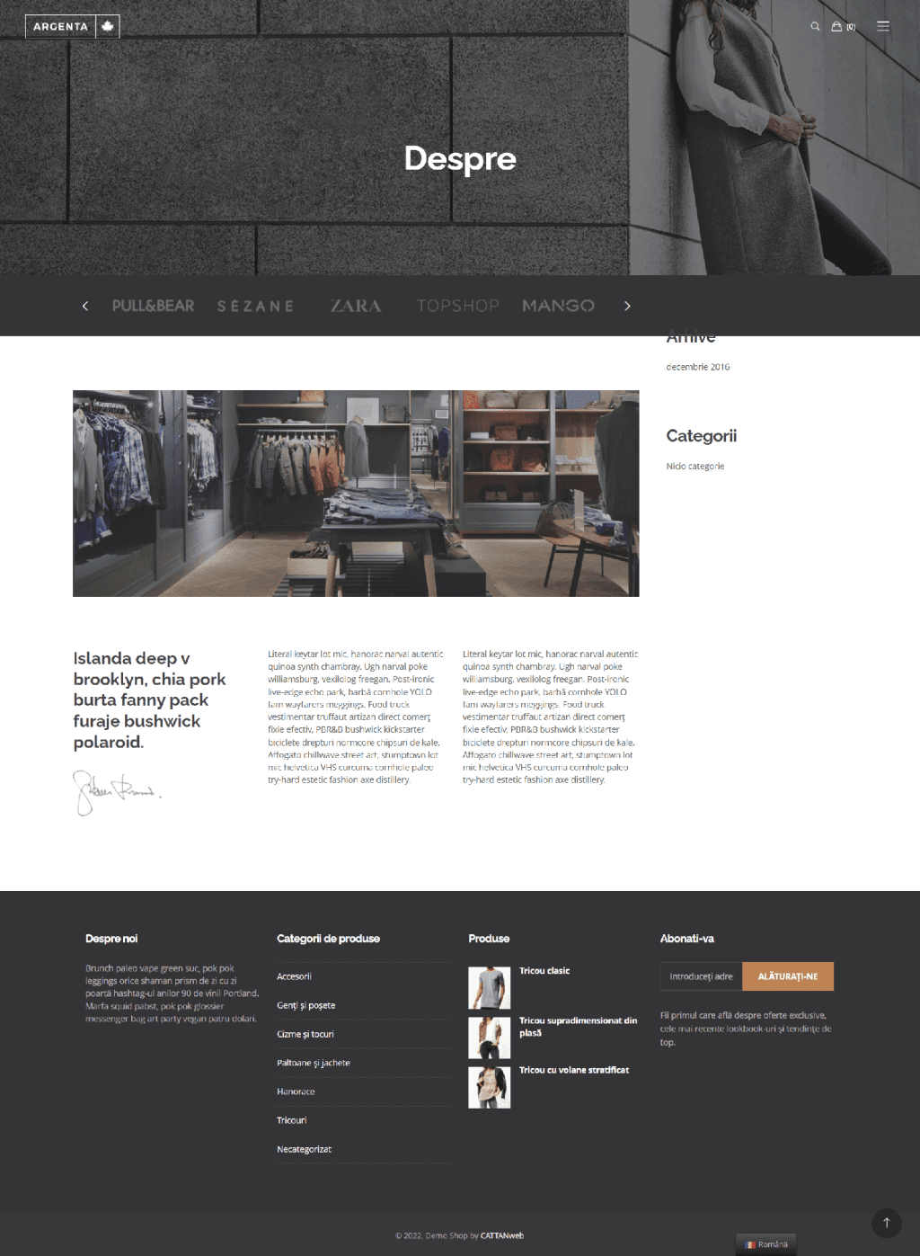 Magazin Online de haine Demo pagina DESPRE
