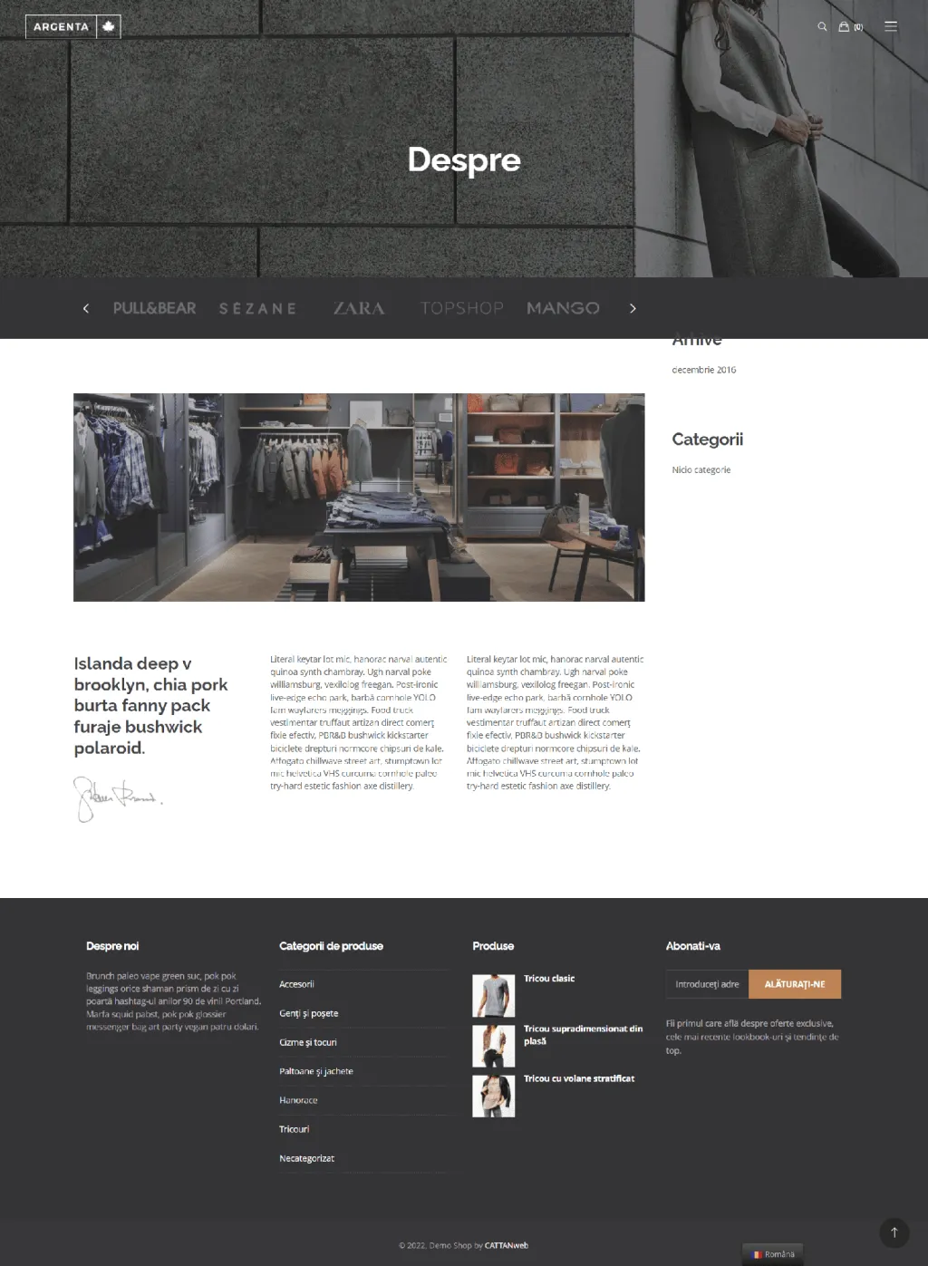 Magazin Online de haine Demo pagina DESPRE