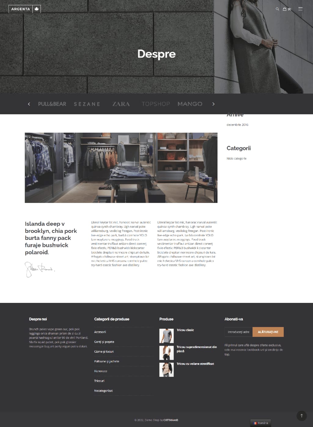Magazin Online de haine Demo pagina DESPRE